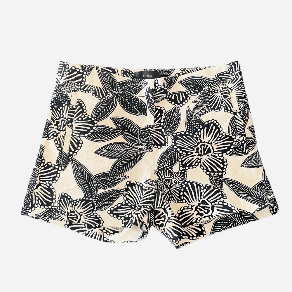 Women’s Shorts J. CREW Black White Polynesian Floral Shorts Cotton Shorts - Picture 3 of 6